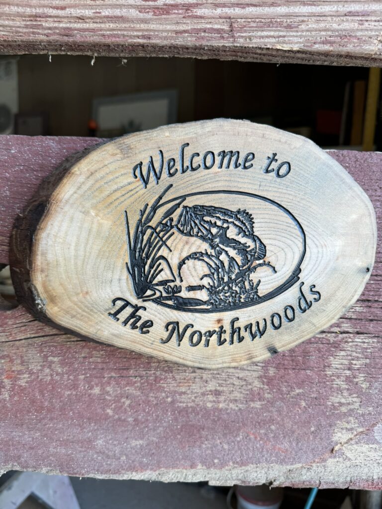 Log End Oval Welcome to the North woods walleye oval